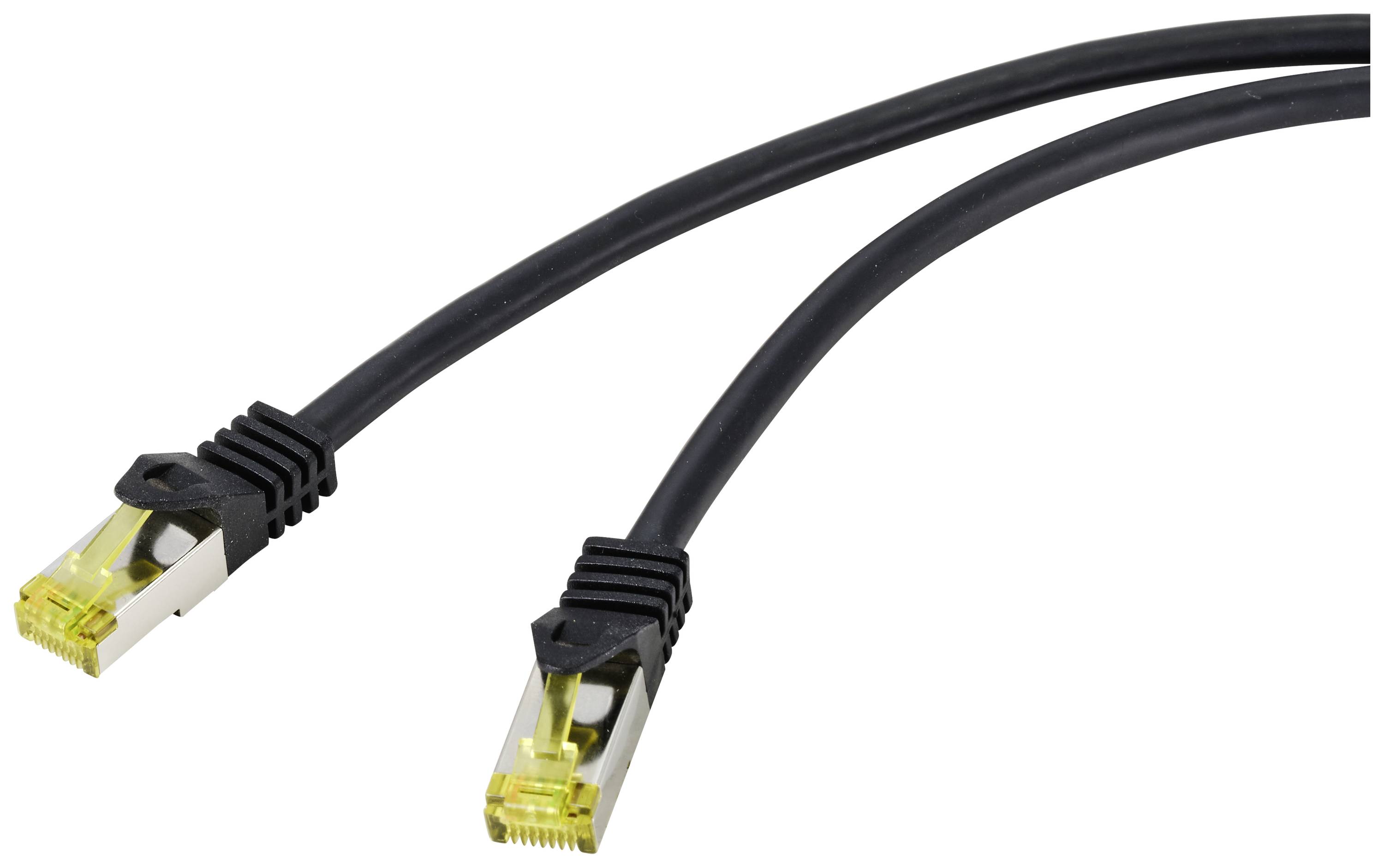 Dva crna Ethernet kabela s žutim utikačima koji leže jedan do drugog.