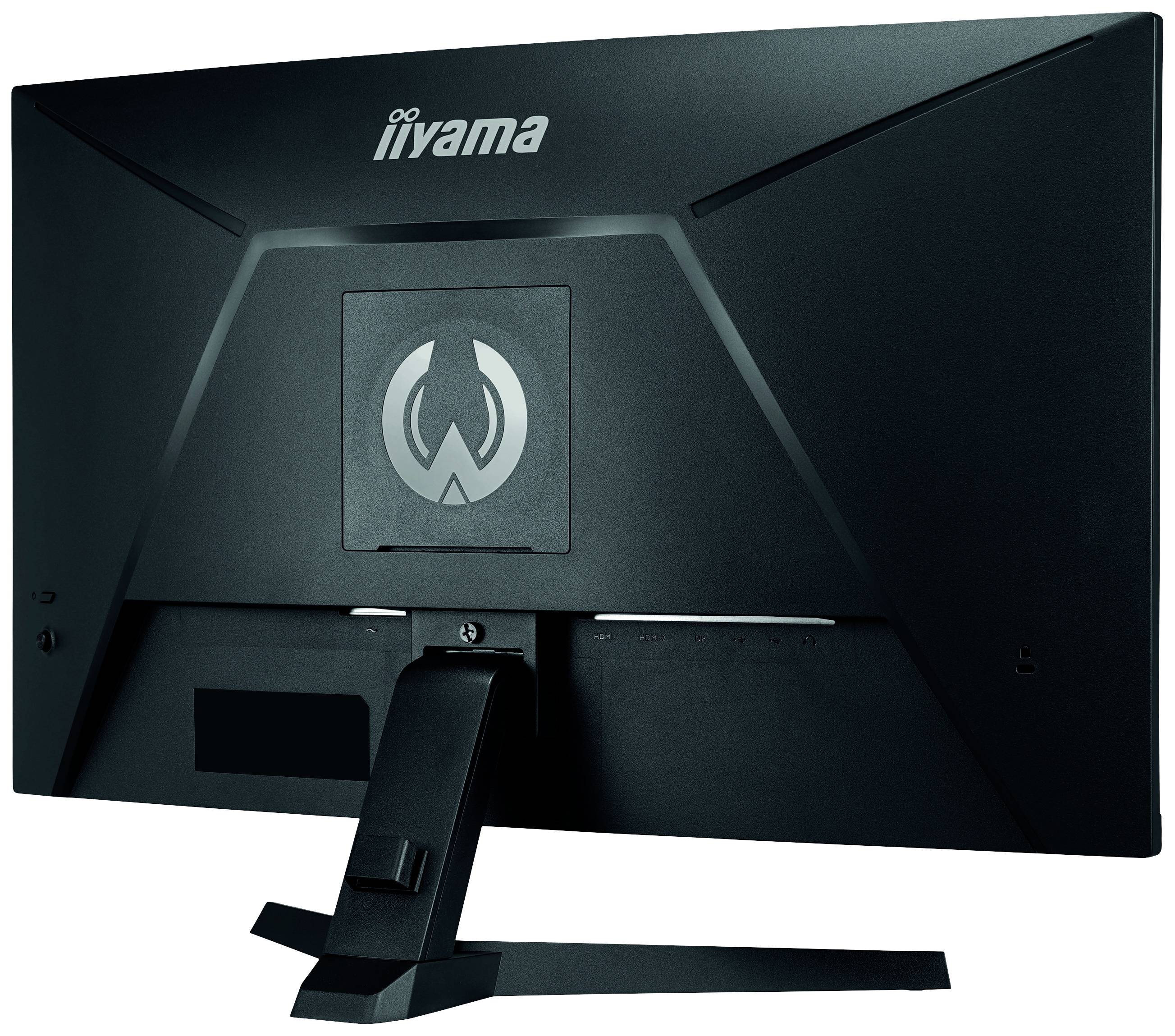 Crni monitor iiyama prikazan od straga, s logotipom u sredini i stabilnom bazom.