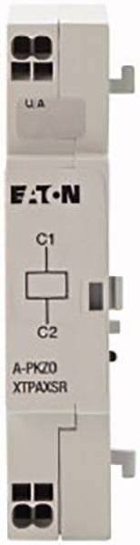 Električki sklop s natpisom 'EATON' i shematskim prikazom za C1 i C2. Model A-PKZ0 XTPAXSR, sivo kućište.