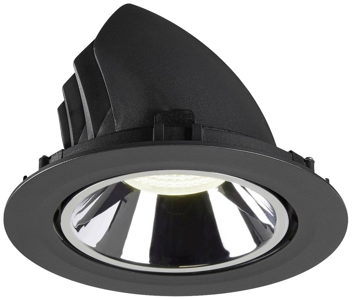 Crni LED stropni ugradni reflektor s reflektirajućom površinom usmjeren prema dolje osigurava usmjereno osvjetljenje.