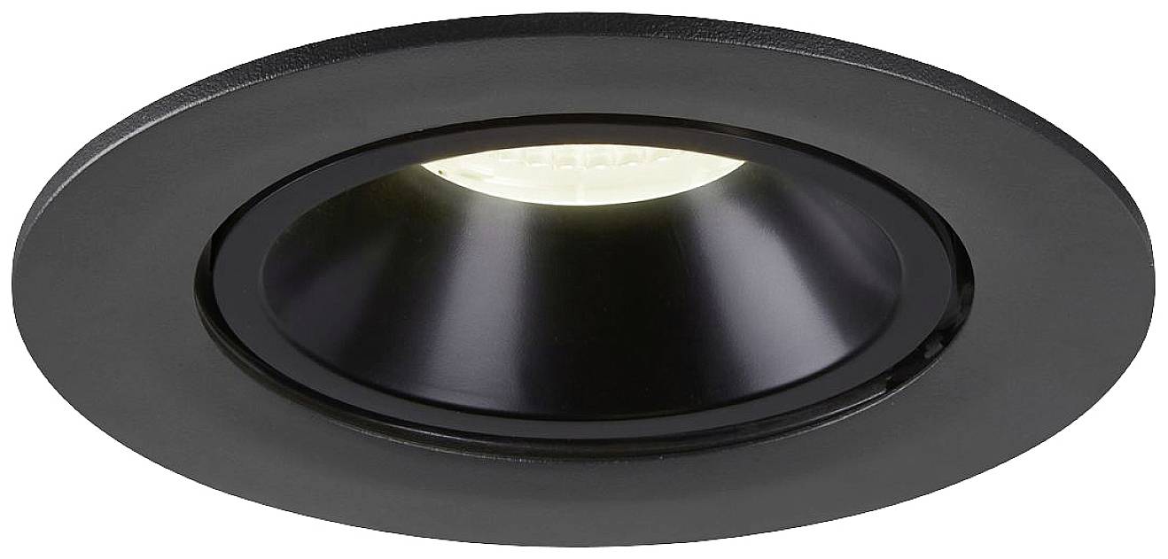 Crni, okrugli LED stropni ugradbeni reflektor s mat završnom obradom. Difuzni izvor svjetla, pogodan za moderne interijere.
