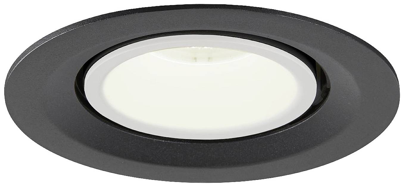 Crna okrugla ugradbena svjetiljka s bijelim unutarnjim prstenom, idealna za modernu prostornu rasvjetu.