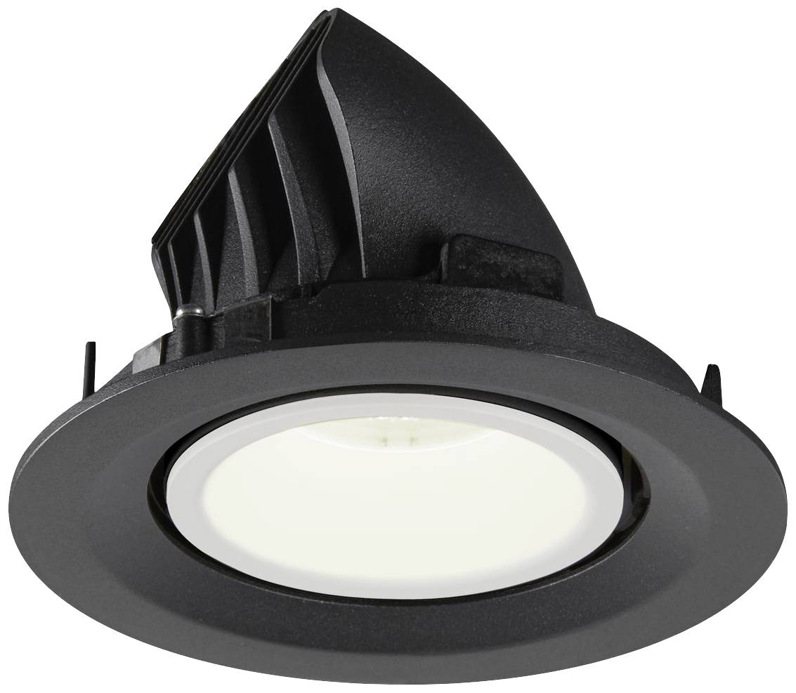 Crna ugradbena LED-svjetiljka s okretnim okvirom, pogodna za unutarnju rasvjetu. Elegantan dizajn s energetski učinkovitom tehnologijom.