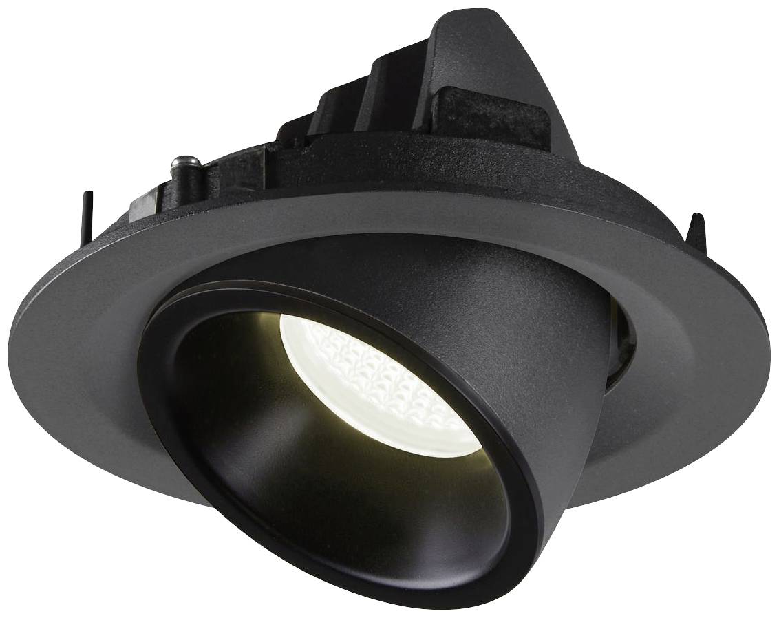 Crni okrugli LED spotlight umetak, blago nagnjen, za ugradnju u strop.