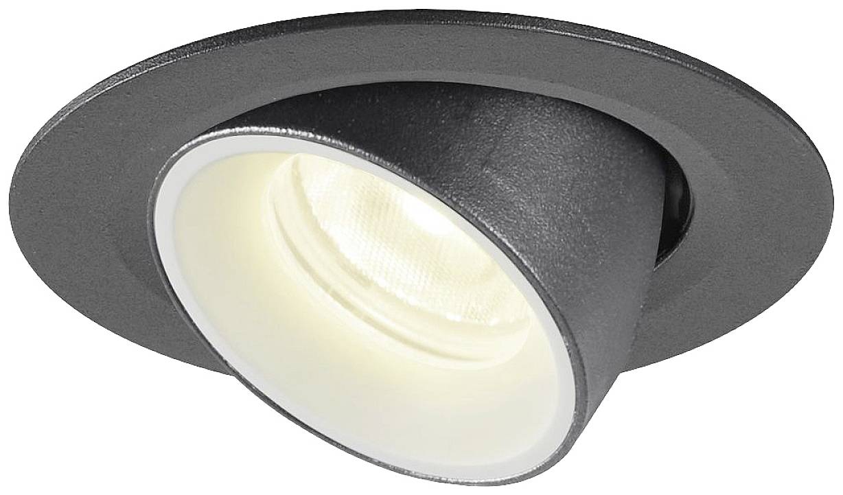 Crni ugradbeni okrugli reflektorski reflektor sa zakretnim svjetlosnim modulom koji emitira toplo bijelo svjetlo. Idealan za modernu unutarnju rasvjetu.