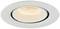 Ugradni LED downlight s okruglim, bijelim okvirom. Emitira toplo bijelo svjetlo i pogodan je za ugradnju u strop.