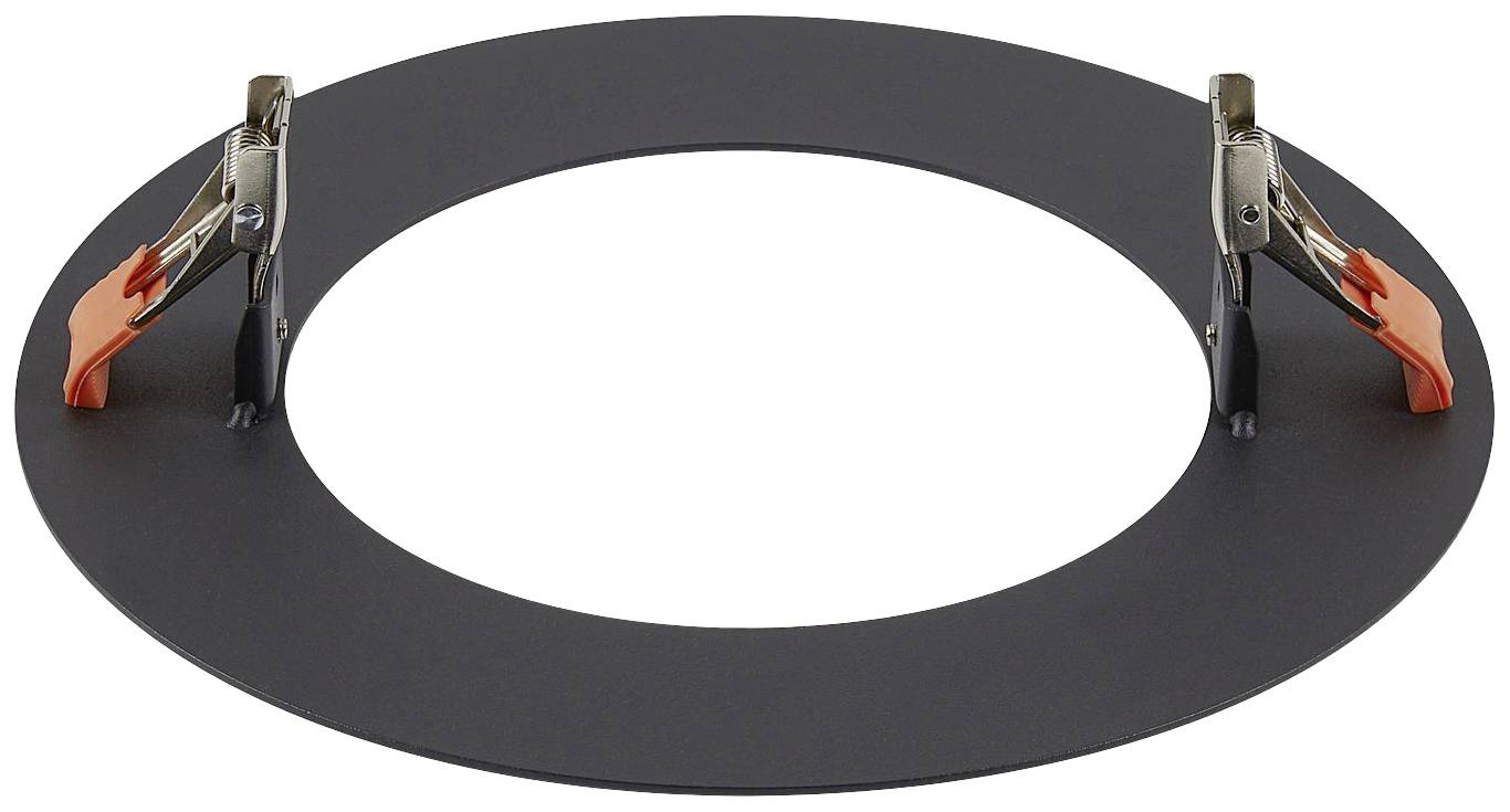 Okrugli metalni prsten s dvije stezaljke, vjerojatno za držač ili pričvršćivanje, na bijeloj pozadini.