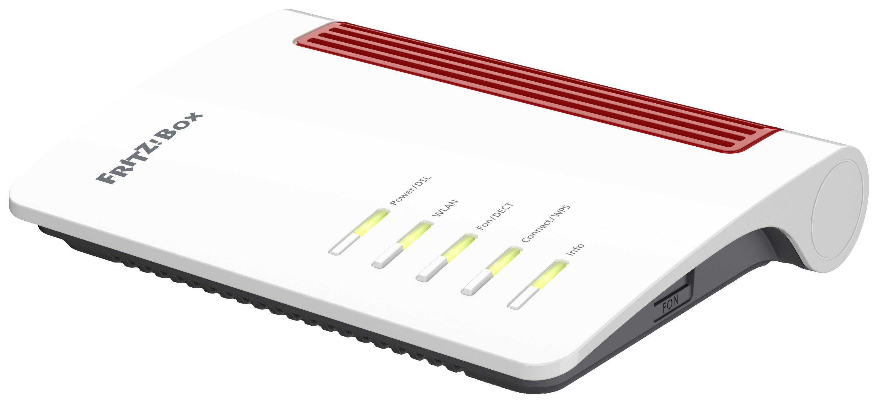 FRITZ!Box 7510 usmjerivač s Wi-Fi 6, pogodan za DSL do 300 Mbit/s, mesh tehnologiju, mrežne simbole i crvenu 'NOVO' oznaku.