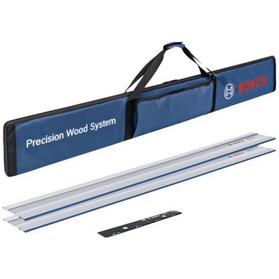 Torba za prenošenje 'Precision Wood System' od Boscha s dvije plave vodilice i priborom pogodan za precizno rezanje drva.