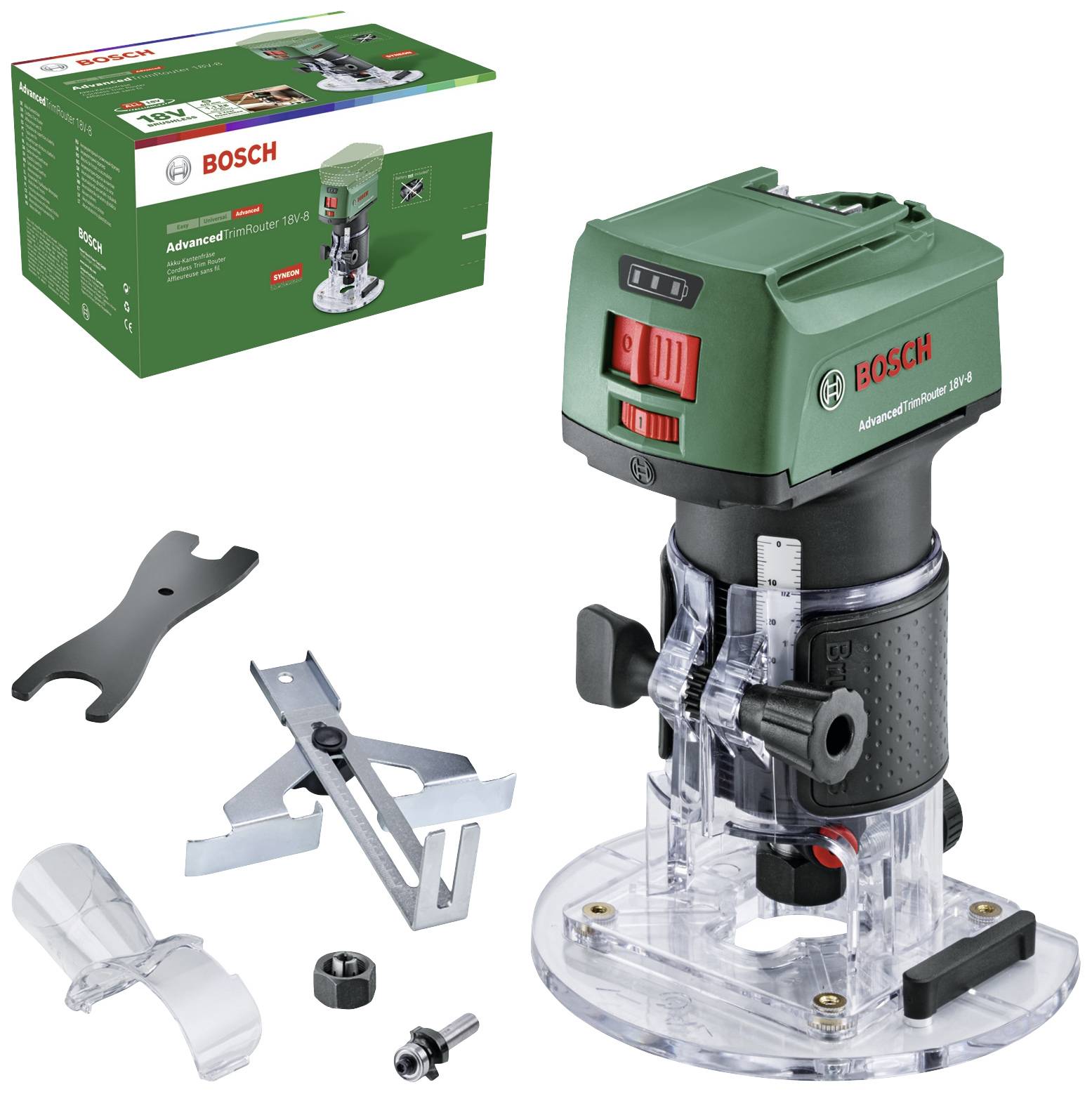 Bosch Home and Garden 06039D5000 AdvancedTrimRouter 18V-8 &Ouml;verfr&auml;s borstfri, inkl. Tillbeh&ouml;r, exkl. batteri/laddare, Utan laddare