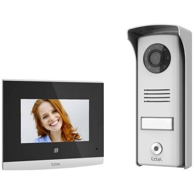 Video interfon Extel s ekranom prikazuje smiješeću osobu. Glavne funkcije su video nadzor i mogućnost dvosmjerne komunikacije.