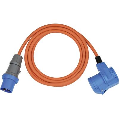 Narančasti strujni kabel smotan u zavojnicu s plavim industrijskih konektorima na oba kraja, vjerojatno je to električni adapter ili produžni kabel.