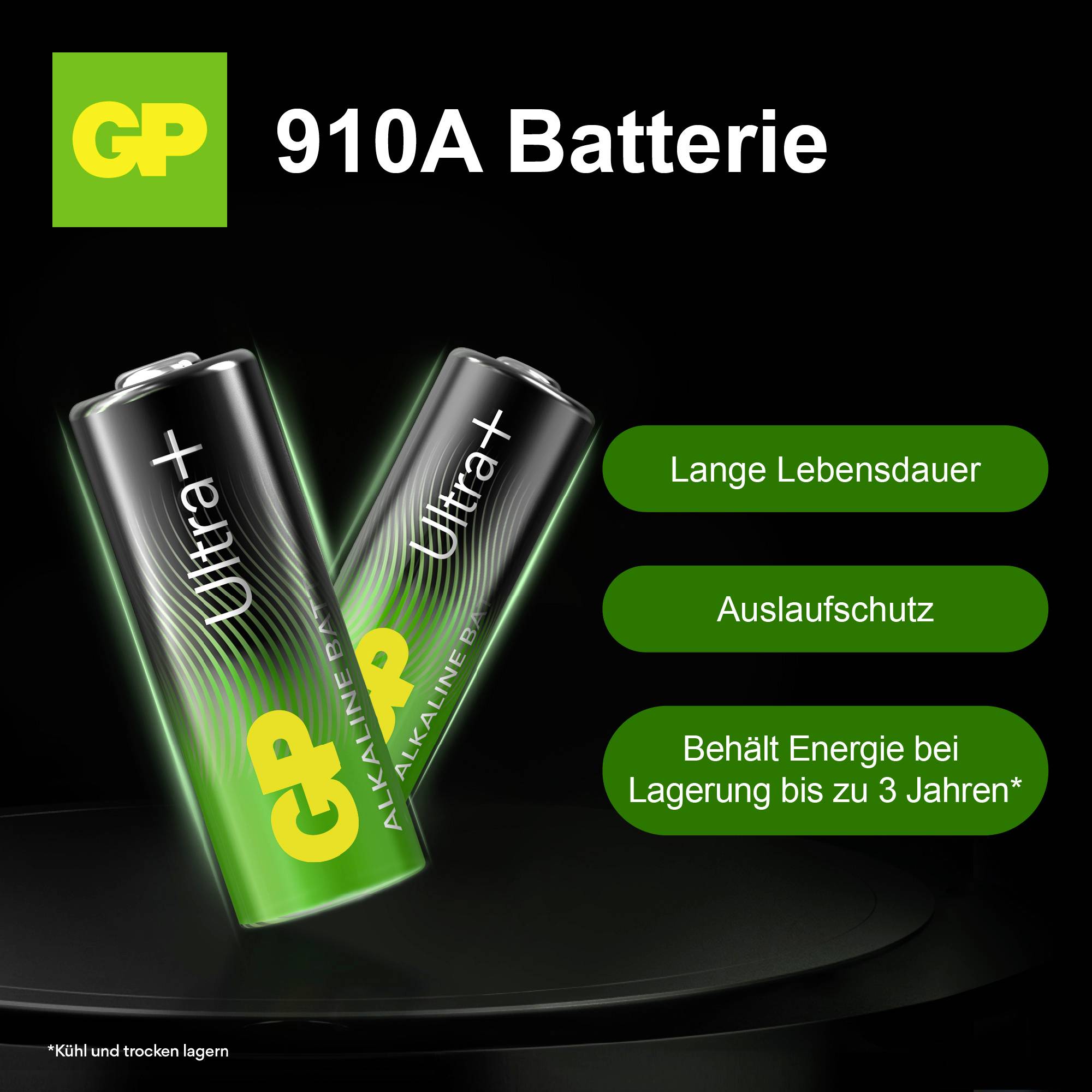 # GP 910A baterija<br><br>## Dva Ultra+ alkalna baterija<br><br>**Dugotrajnost**<br><br>**Zaštita od curenja**<br><br>**Čuvanje energije do 3 godine skladištenja**