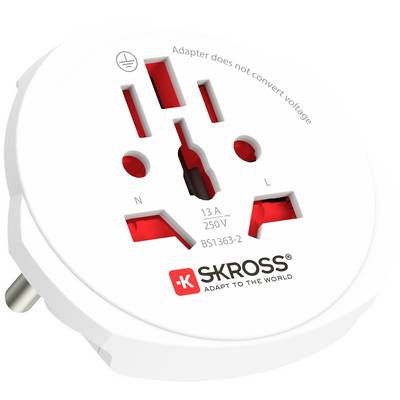 Međunarodni adapter za utičnice tvrtke SKROSS s više mogućnosti priključivanja, maksimalno 13 A, 250 V, oznaka BS1363-2.