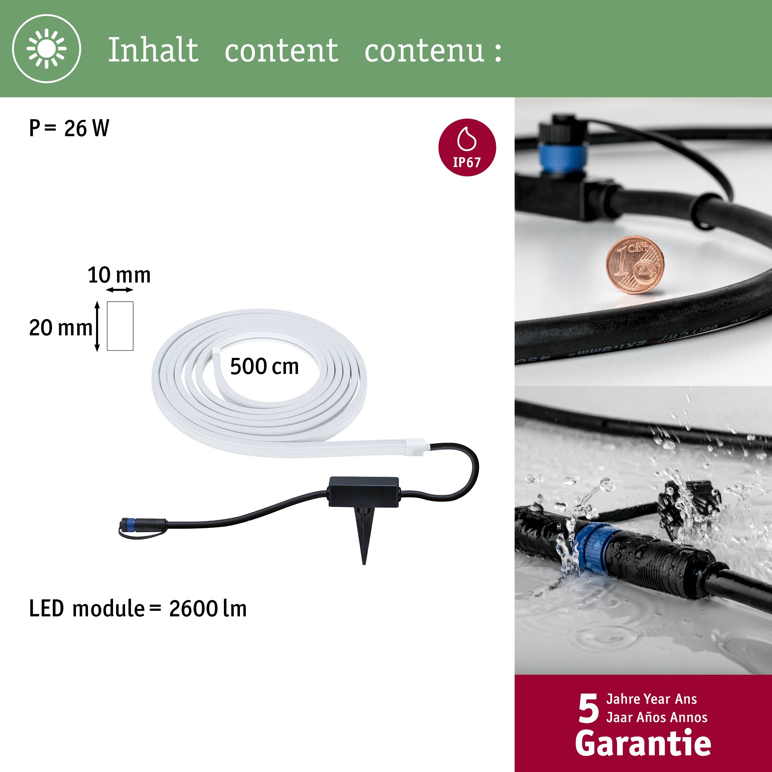 LED svjetlosni modul, 26 W, 500 cm dužine, 2600 lumena, IP67 certifikacija. Uključuje kabel i nosač. 5 godina jamstva.