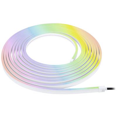 RGB LED traka prikazuje umotani, šareni LED svjetlosni pojas s prijelazima boja u bijeloj, plavoj, zelenoj, žutoj i ružičastoj.
