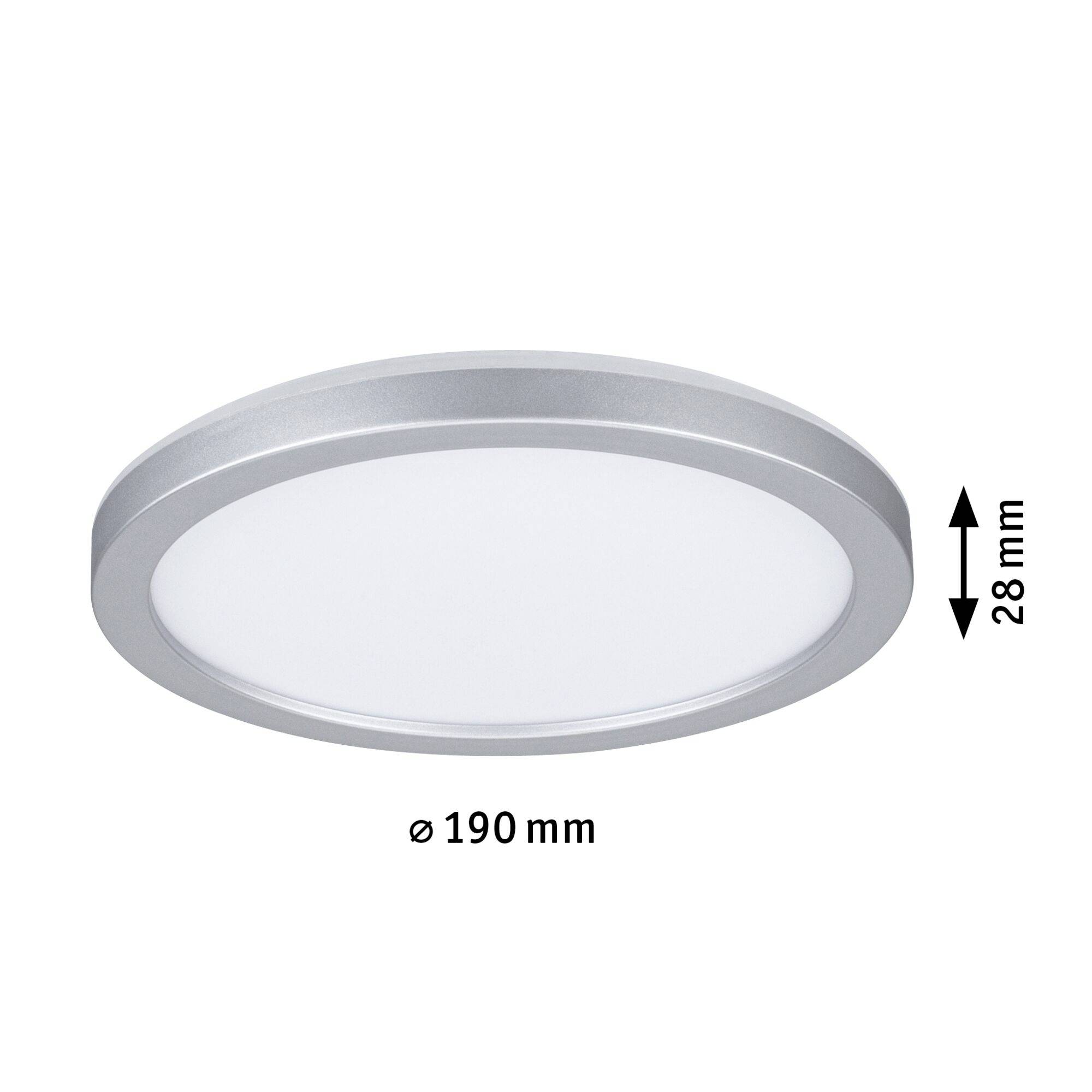Okrugla, ravna LED stropna svjetiljka sa srebrnim okvirom, promjera 190 mm, visine 28 mm. Idealna za moderne stambene prostore.