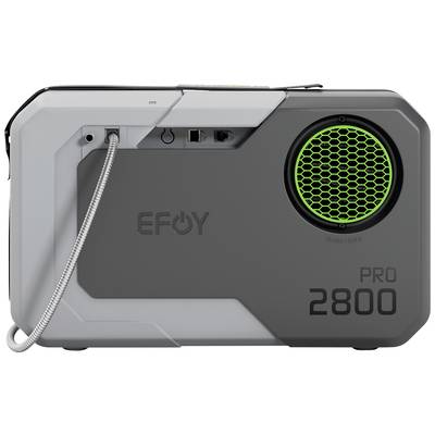 Prijenosni uređaj na gorivne ćelije s natpisom 'EFOY Pro 2800', sivo kućište sa zelenom ventilacijskom rešetkom i priključnim kabelom.