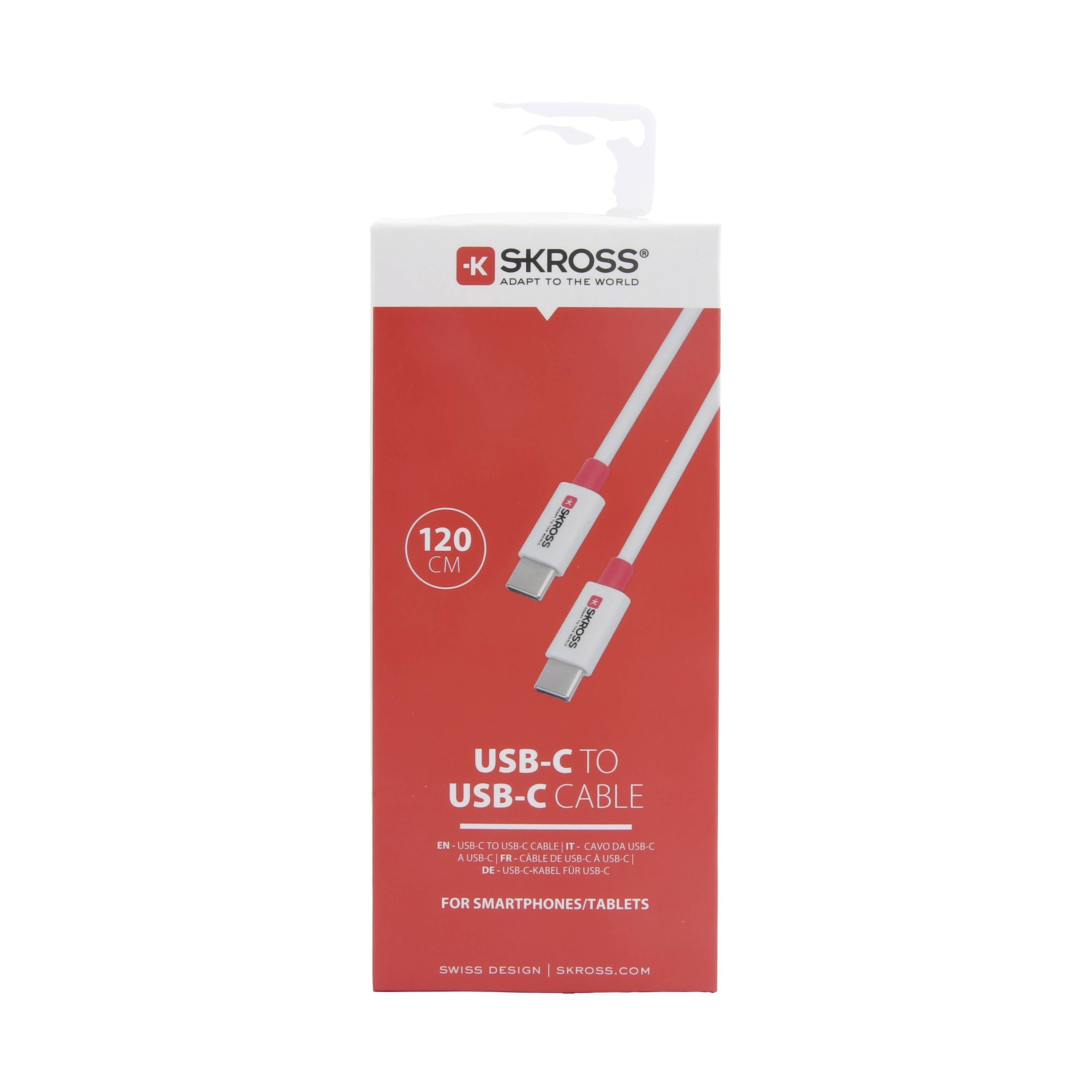 USB-C do USB-C kabel od Skrossa, 120 cm, crveno-bijeli dizajn, pogodan za pametne telefone/tablete, švicarski dizajn.