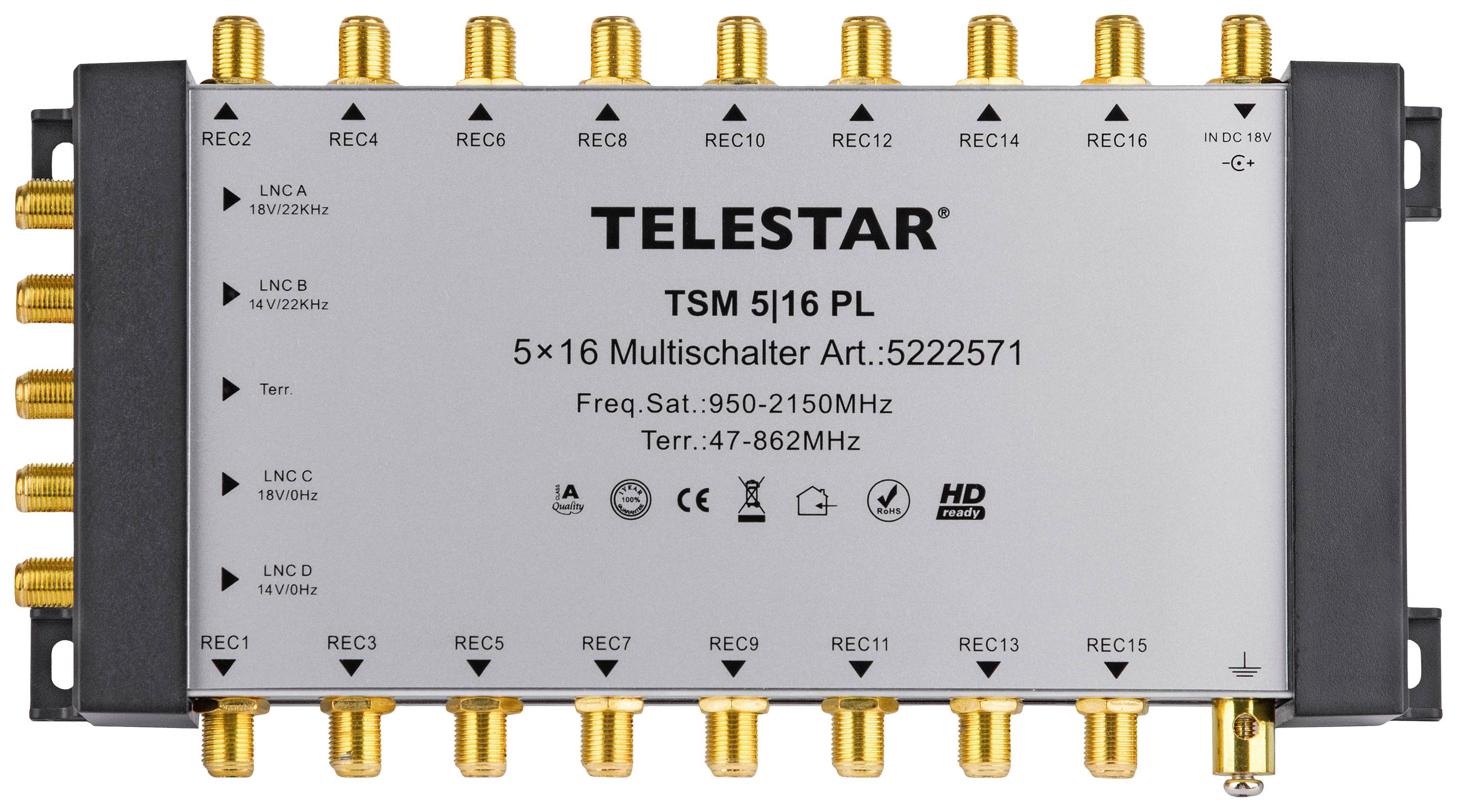 Telestar TSM 5/16 Premium Line satelitski multiprekidač Ulazi (višestruki prekidač): 5 (4 sat/1 zemaljske) Broj sudionik-0