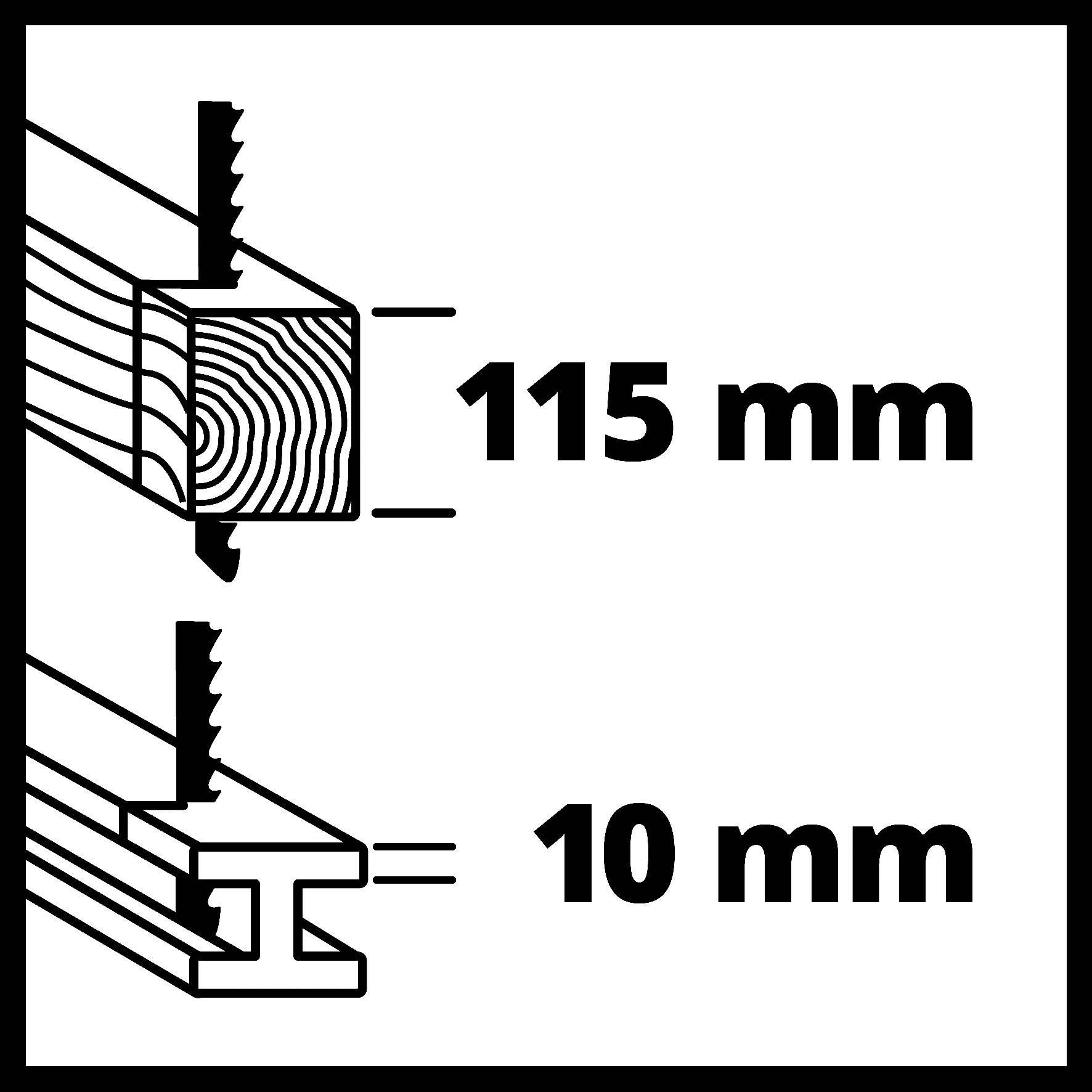 Dijagram prikazuje dva presjeka: gore drveni nosač širine 115 mm, dolje profil širine 10 mm.