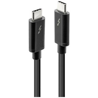 Crni Thunderbolt 3 USB-C kabel s priključcima na oba kraja, pogodan za brzi prijenos podataka i punjenje.