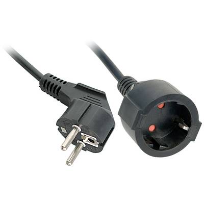 Crni mrežni kabel s europskim Schuko utikačem i Schuko priključkom, korišten za električne spojeve u Europi.