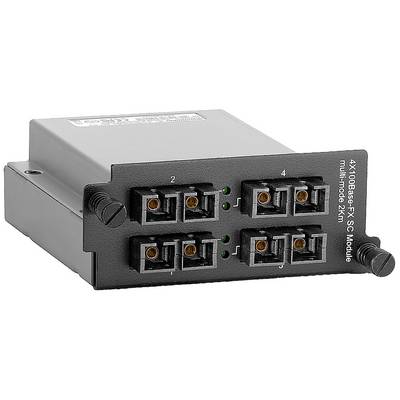 Crna mrežna modulna kutija s osam SC priključaka u dvije redove. Označena natpisom '4X100Base-FX SC modul multimode 2km'.