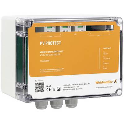 Slika prikazuje električnu zaštitnu jedinicu s natpisom 'PV PROTECT'. Namijenjena je uglavnom solarnim sustavima, brand: Weidmüller.