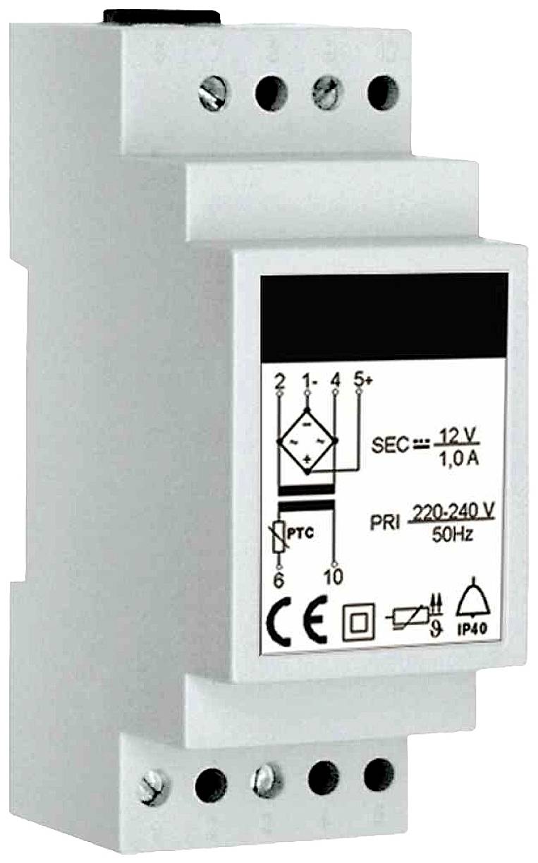 Električni transformator sekundarne napetosti od 12V i 1A, primarne napetosti 220-240V, s CE oznakom.