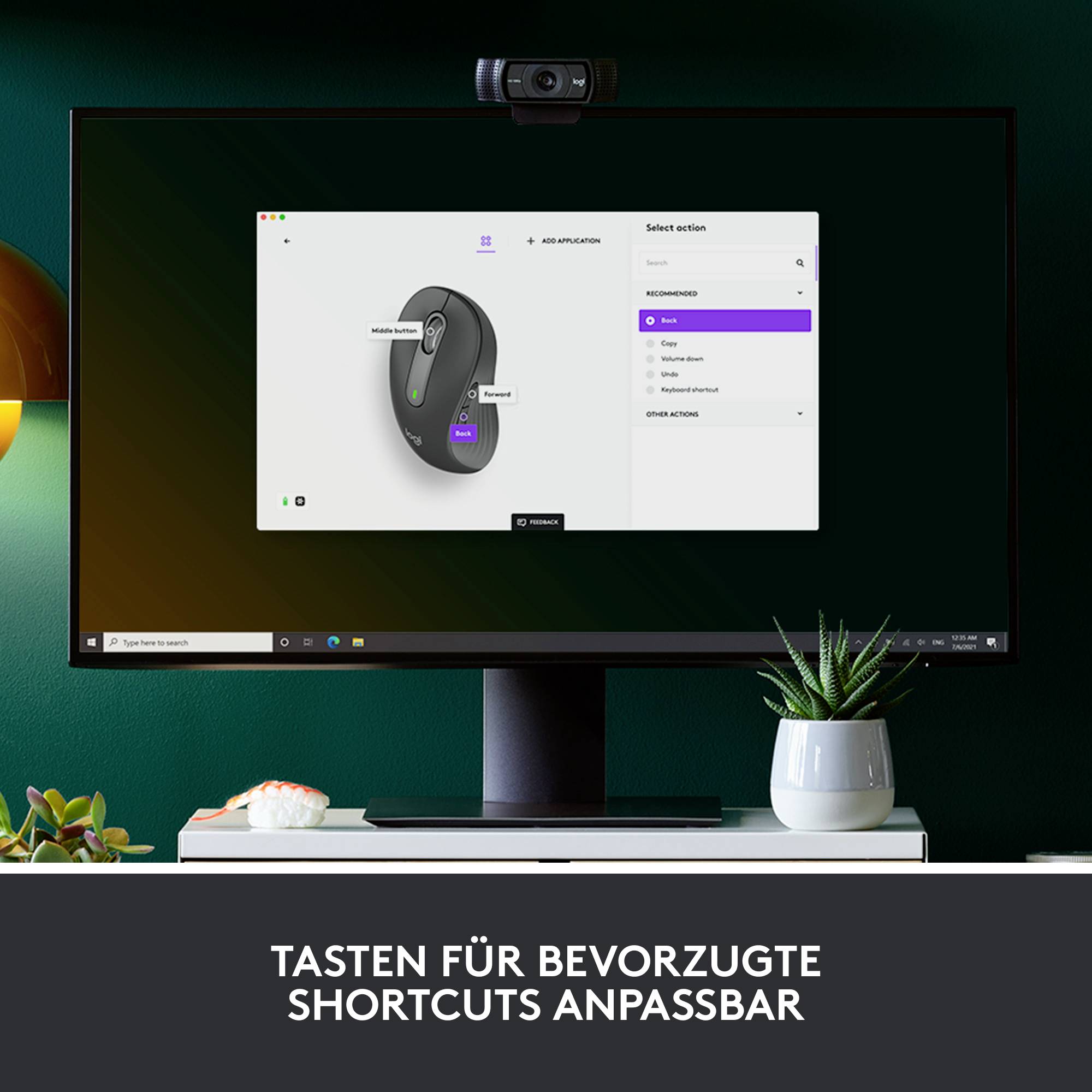Računalni zaslon prikazuje softversku aplikaciju za prilagodbu tipki na Logitech miša s opcijama s desne strane.