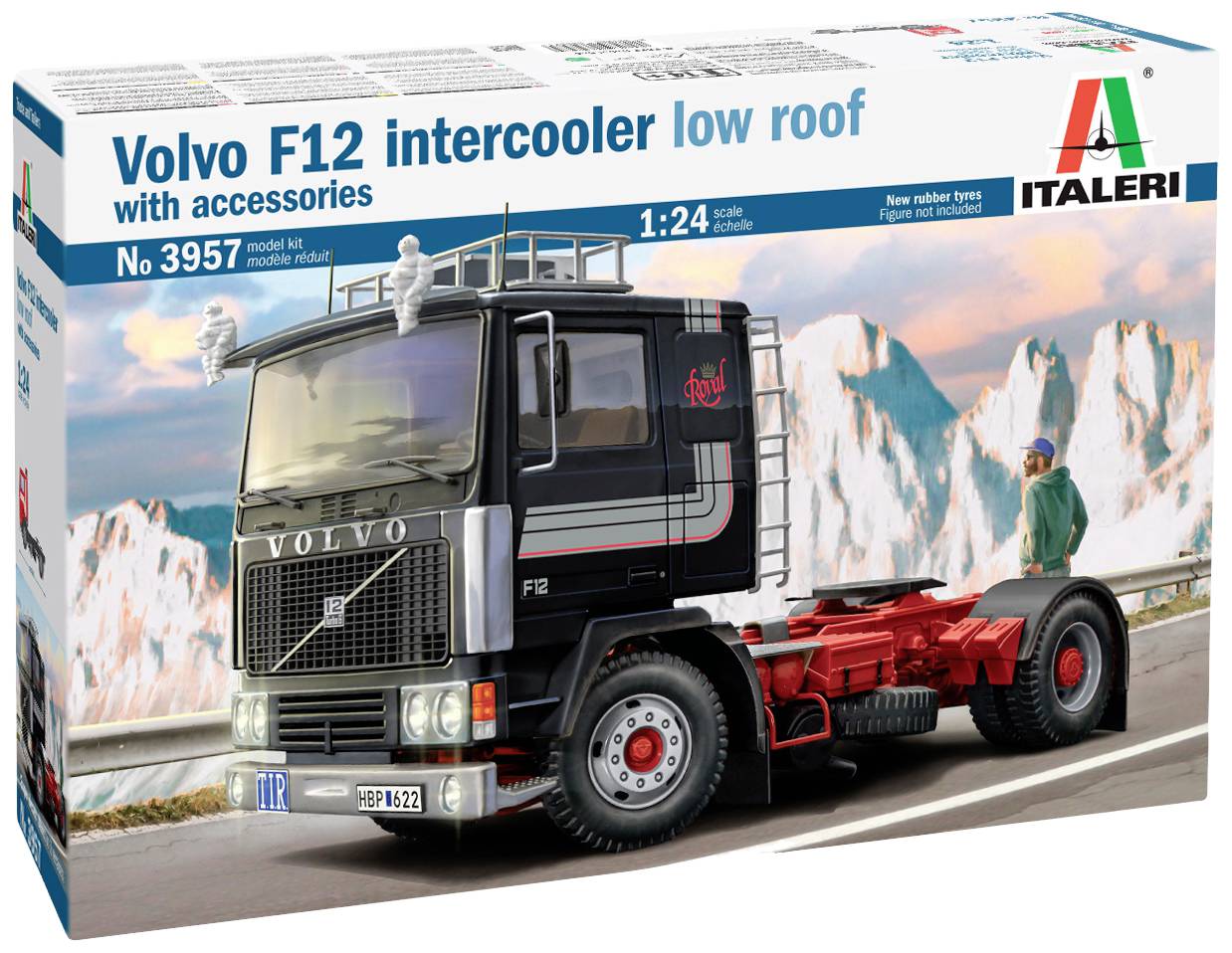 Modelarski komplet kamiona Italeri: Volvo F12 s intercooler sustavom i niskim krovom, mjerilo 1:24, uključuje dodatnu opremu i gumene gume.