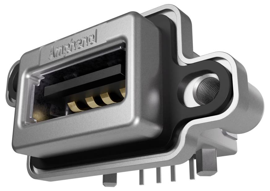 'Ametal' branding na metalnom pravokutnom USB konektoru s vidljivim kontaktima, pokazujući čvrst i industrijski dizajn.