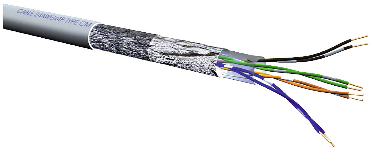 Ogoljena žica pokazuje nekoliko obojenih snopova žica koji izranjaju iz izolacije, pogodni za mrežno povezivanje.