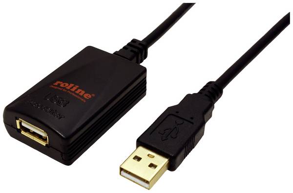 Roline USB kabel  USB 2.0 USB-A utikač, USB-A utičnica 5.00 m crna aktivno s pojačanjem signala 12.04.1089