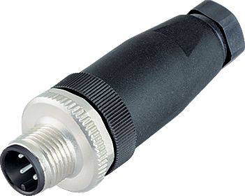 Crni i srebreni električni utikač s metalnim navojem, vjerojatno namijenjen industrijskim ili tehničkim primjenama.
