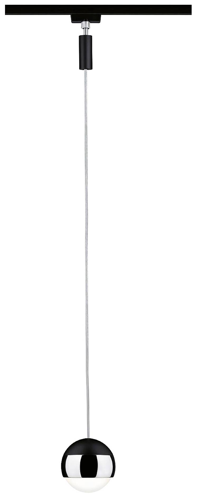Viseća lampa minimalističkog dizajna, sastoji se od crne stropne pričvrsnice, dugačkog kabela i kuglastog kromiranog svjetla.
