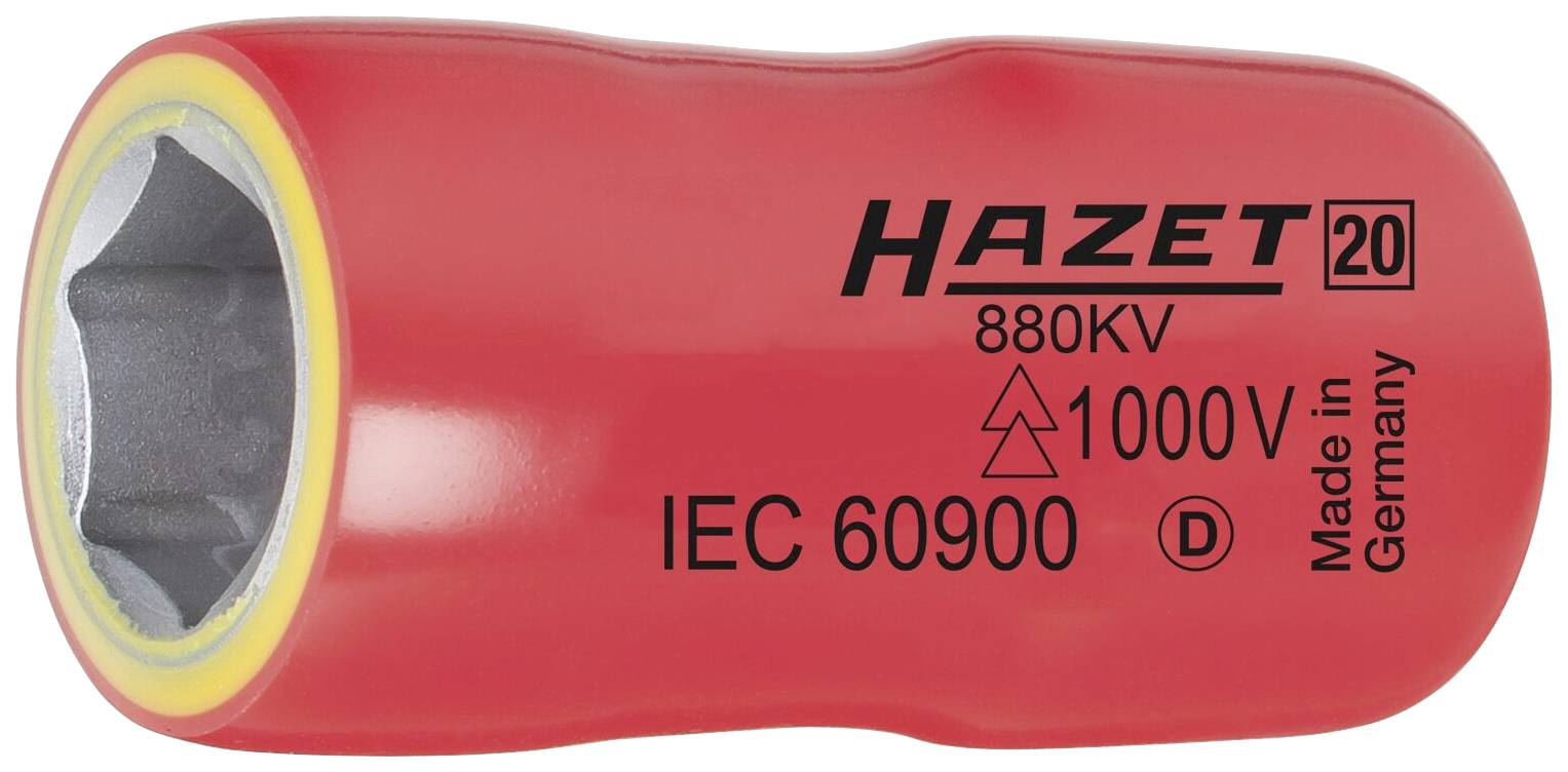 Crveni izolirani nasadni ključ marke Hazet, zaštita od 1000V, certificiran prema IEC 60900 standardu, izrađen u Njemačkoj.