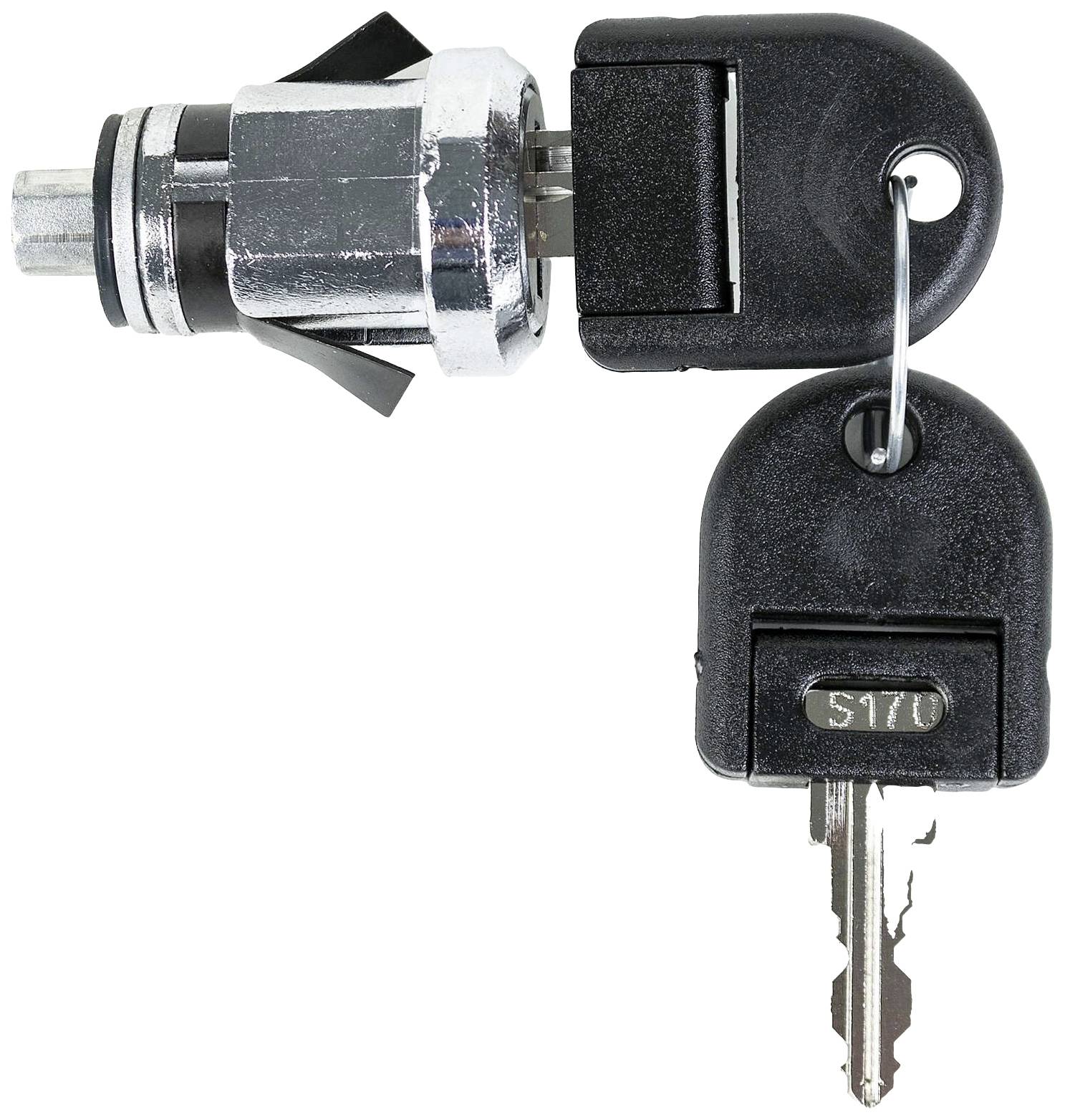 Cilindar brave s dva crna ključa, jedan je utaknut u cilindar, a drugi je skidljiv.