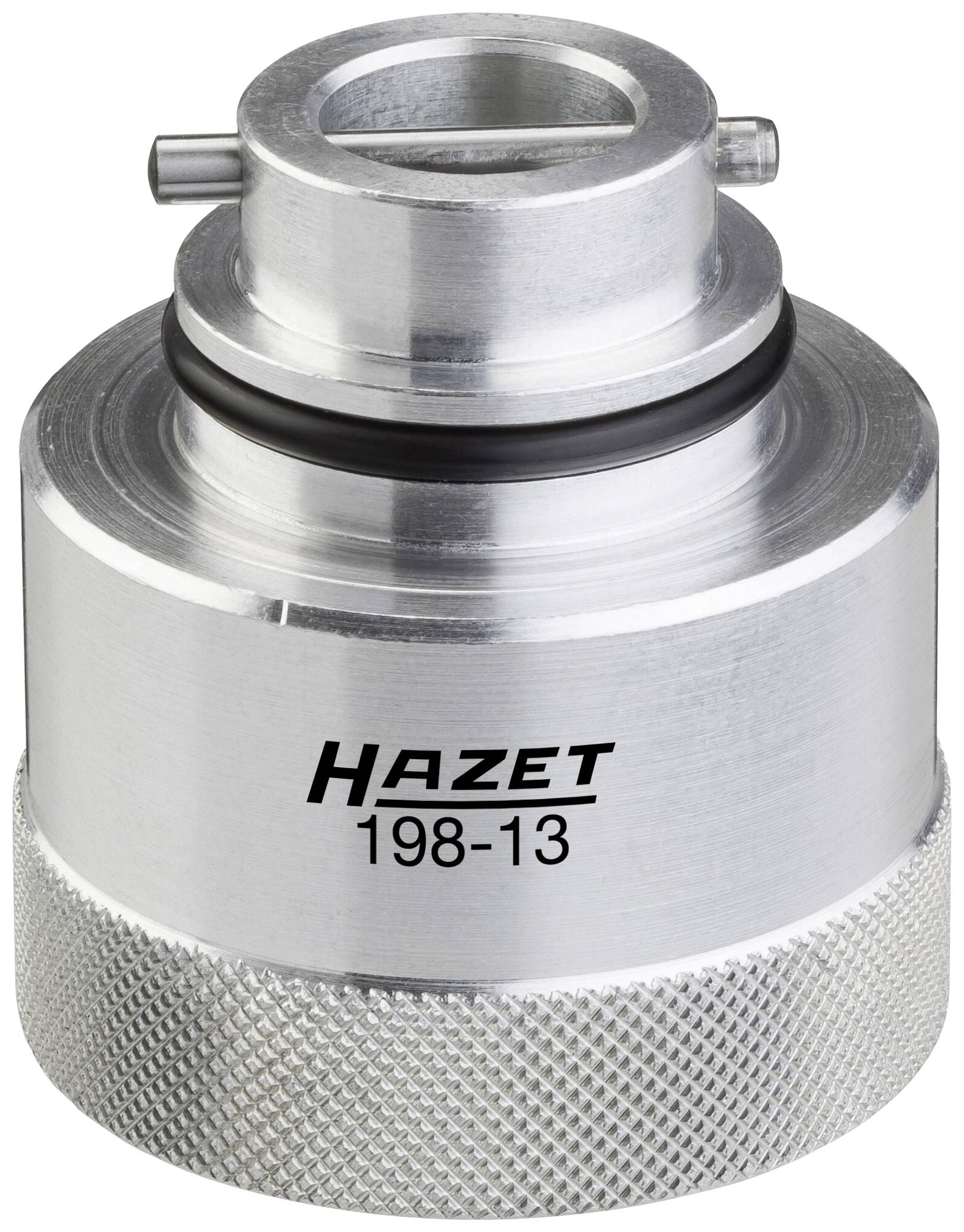 Srebrni Hazet adapter, model 198-13, s narebrenom donjom stranom za bolji prihvat, korišten za pričvršćivanje u radionicama.