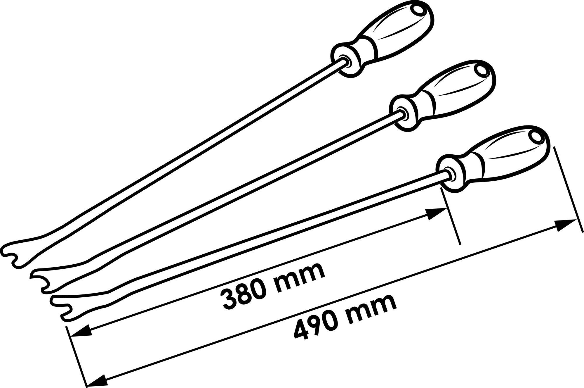 Tri metalna ražnja različitih duljina: 380 mm i 490 mm. Imaju ergonomske drške.