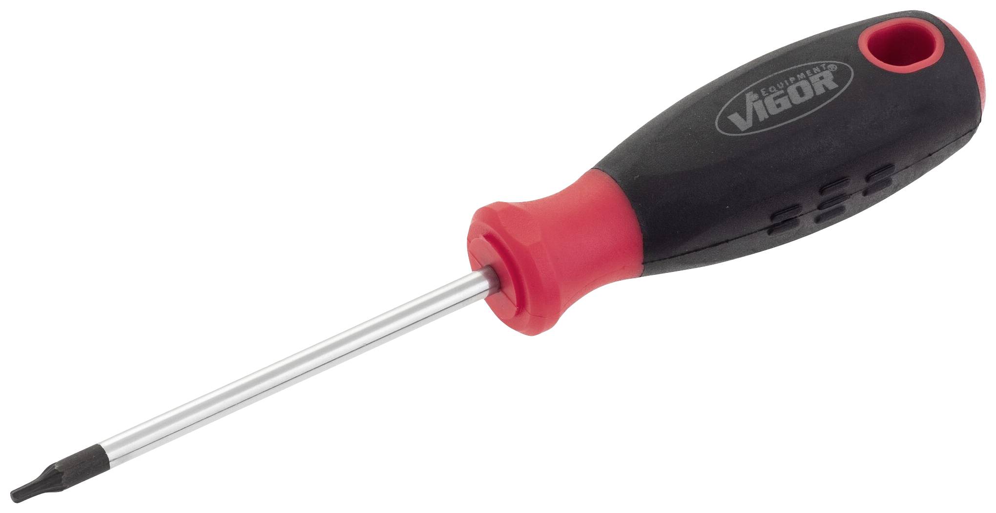 Odvijač s crvenom i crnom ergonomskom ručkom i metalnim vrhom.