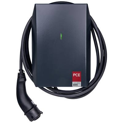 Električna stanica za punjenje 'PCE Wallbox EV11' s crnim kućištem i priključenim kabelom za punjenje.