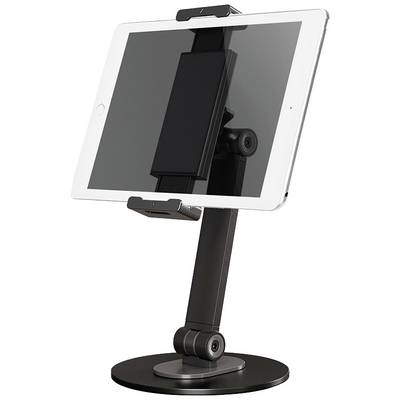 Stalak za tablet na crnoj postolji, podesiv i rotacijski. Idealan za korištenje tableta u okomitom ili vodoravnom položaju.