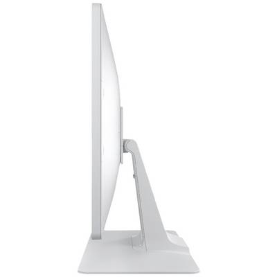 Pogled sa strane na računalni monitor tankog, ergonomskog dizajna. Monitor stoji na stabilnoj, podesivoj podstavi.