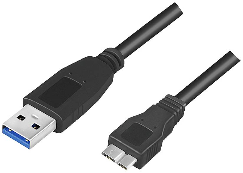 USB kabel s standardnim USB utikačem i mikro USB utikačem, oba pričvršćena na crnom kablu.