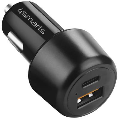 Crno USB auto punjač s dva priključka, pogodan za punjenje mobilnih uređaja, naziv marke na bočnoj strani.