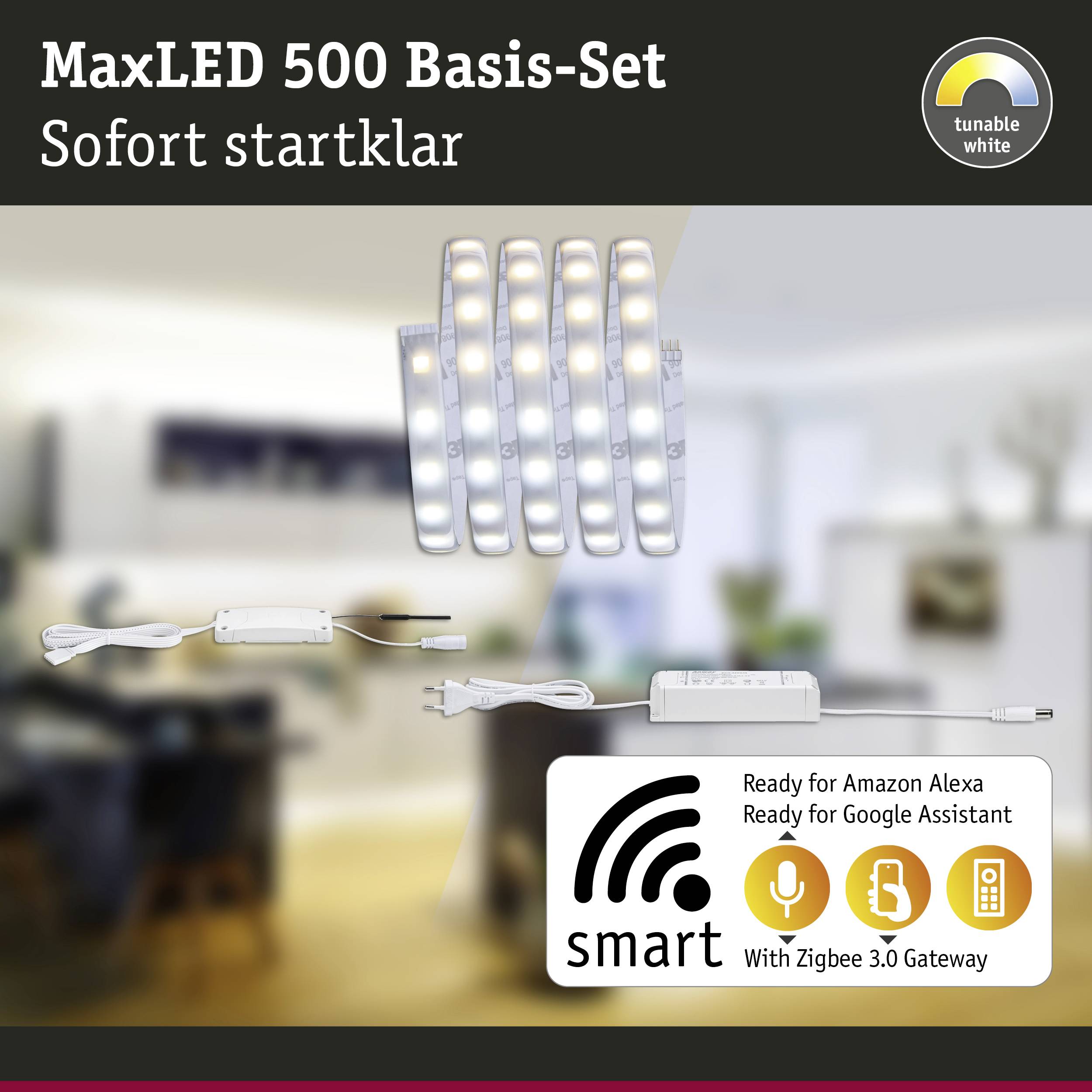 MaxLED 500 osnovna set, spremna za trenutnu upotrebu: Uključuje LED traku i pribor, kompatibilna s Alexom, Google Assistantom, Zigbee 3.0.