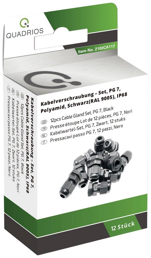 Quadrios 2102CA117 asortiman uvodnica vodootporno PG7  PA66 crna 1 Set