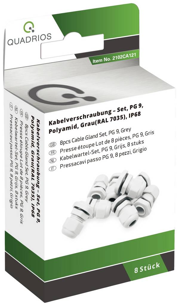 Quadrios 2102CA121 asortiman uvodnica vodootporno PG9  PA66 svijetlosiva 1 Set